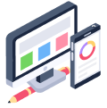 Computer monitor and cellphone displaying charts