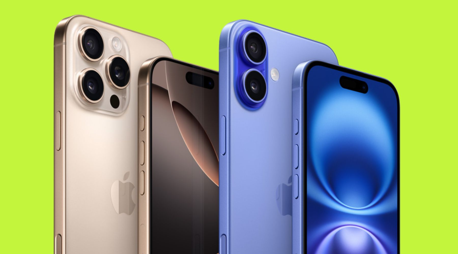 Image: Apple/Supplied iPhone 16 series - lime green background